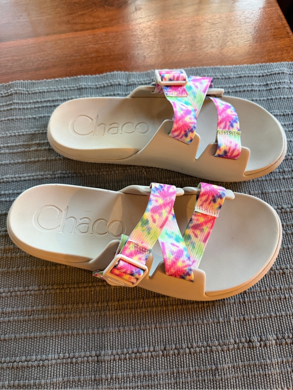 Chaco Slide Sandals with Multicolor Tie-Dye Straps